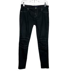 DRIFTWOOD / black coated denim moto mid rise skinny jeans / 28